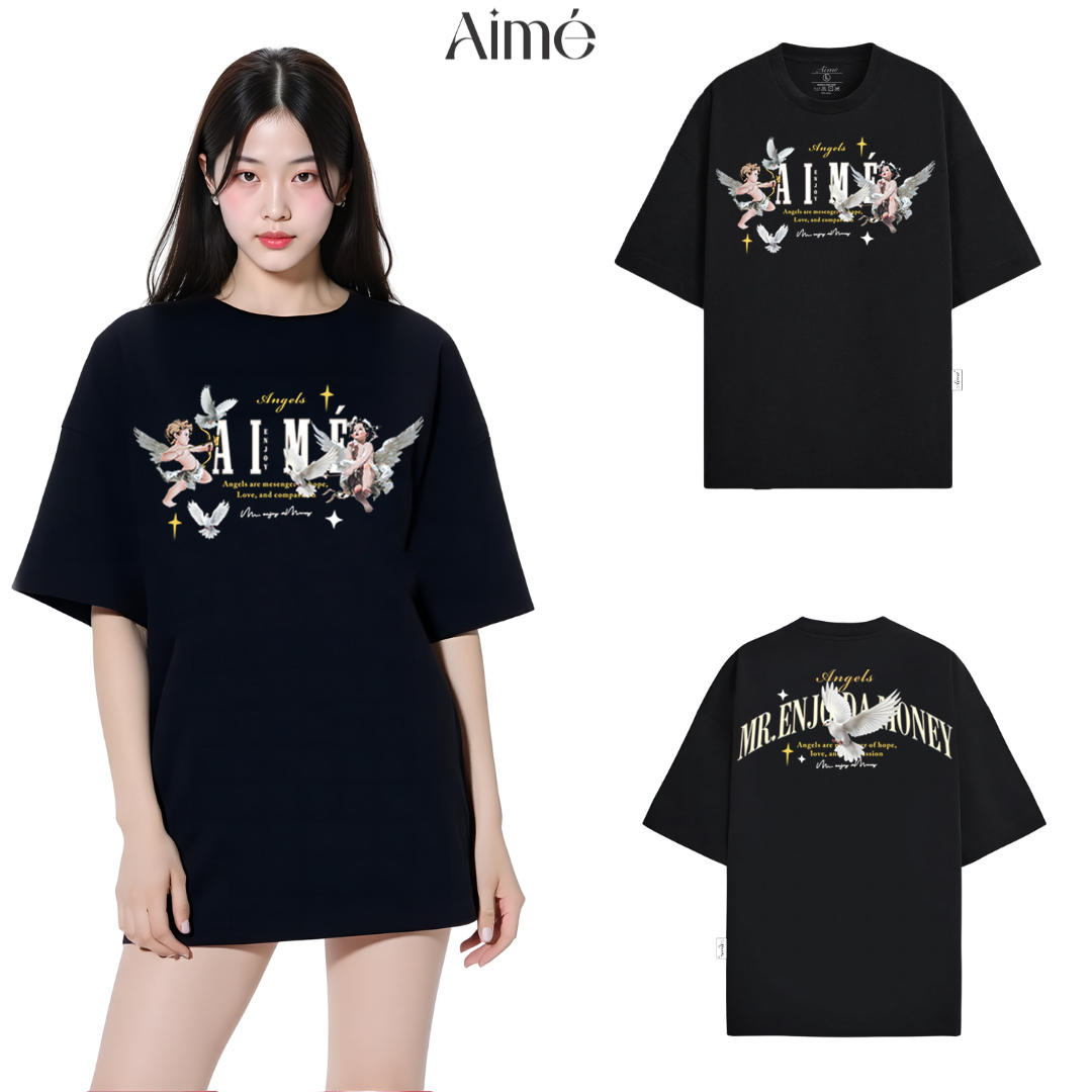 Áo Thun Unisex Aimé – "Angel & Money" Vintage Art Design