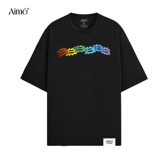 Áo Thun Unisex Aimé – "Pixel Vibes" Rainbow Crypto Tee