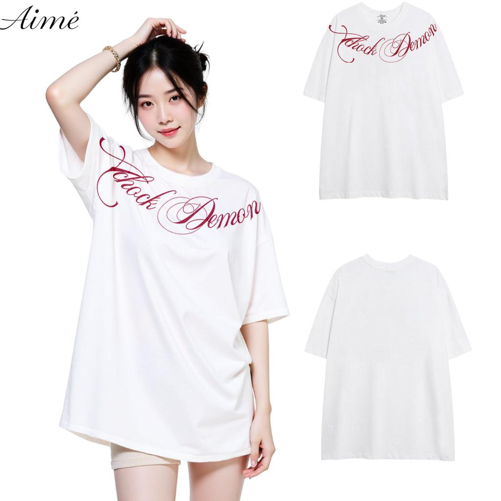 Áo Thun Unisex Aimé – "Clock Demon" Red Calligraphy Tee