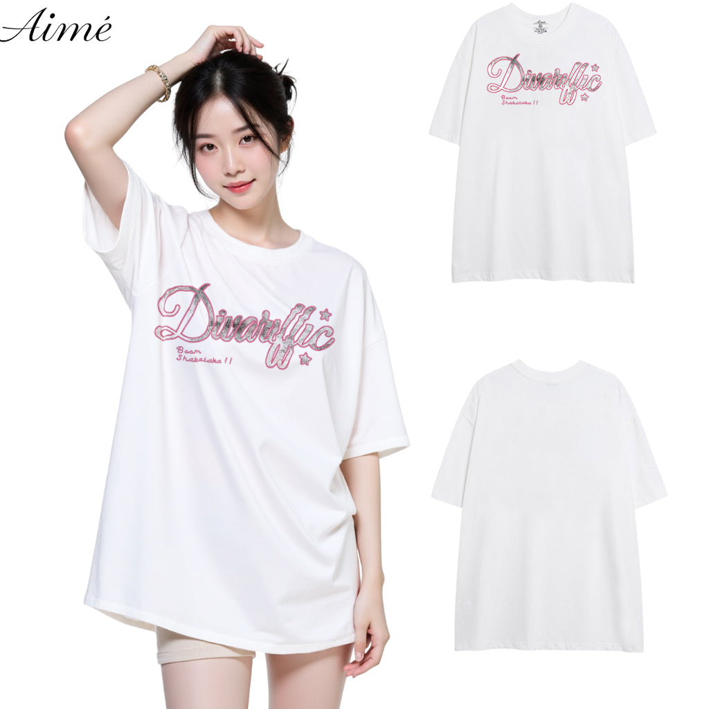 Áo Thun Unisex Aimé – "Dinarffic" Pink Glitter Lettering Tee