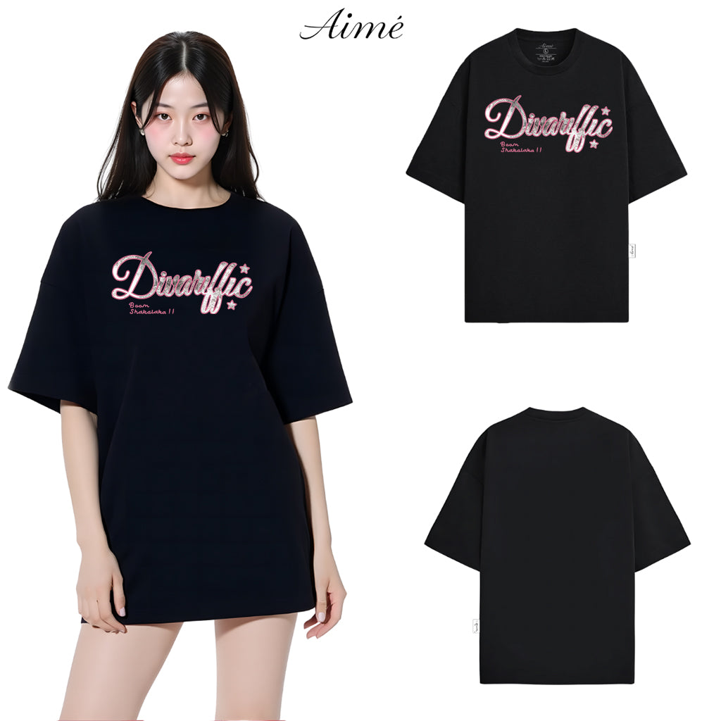 Áo Thun Unisex Aimé – "Dinarffic" Pink Glitter Lettering Tee