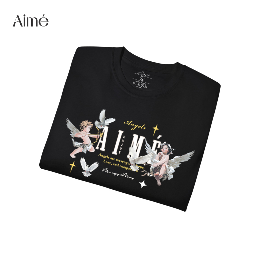 Áo Thun Unisex Aimé – "Angel & Money" Vintage Art Design