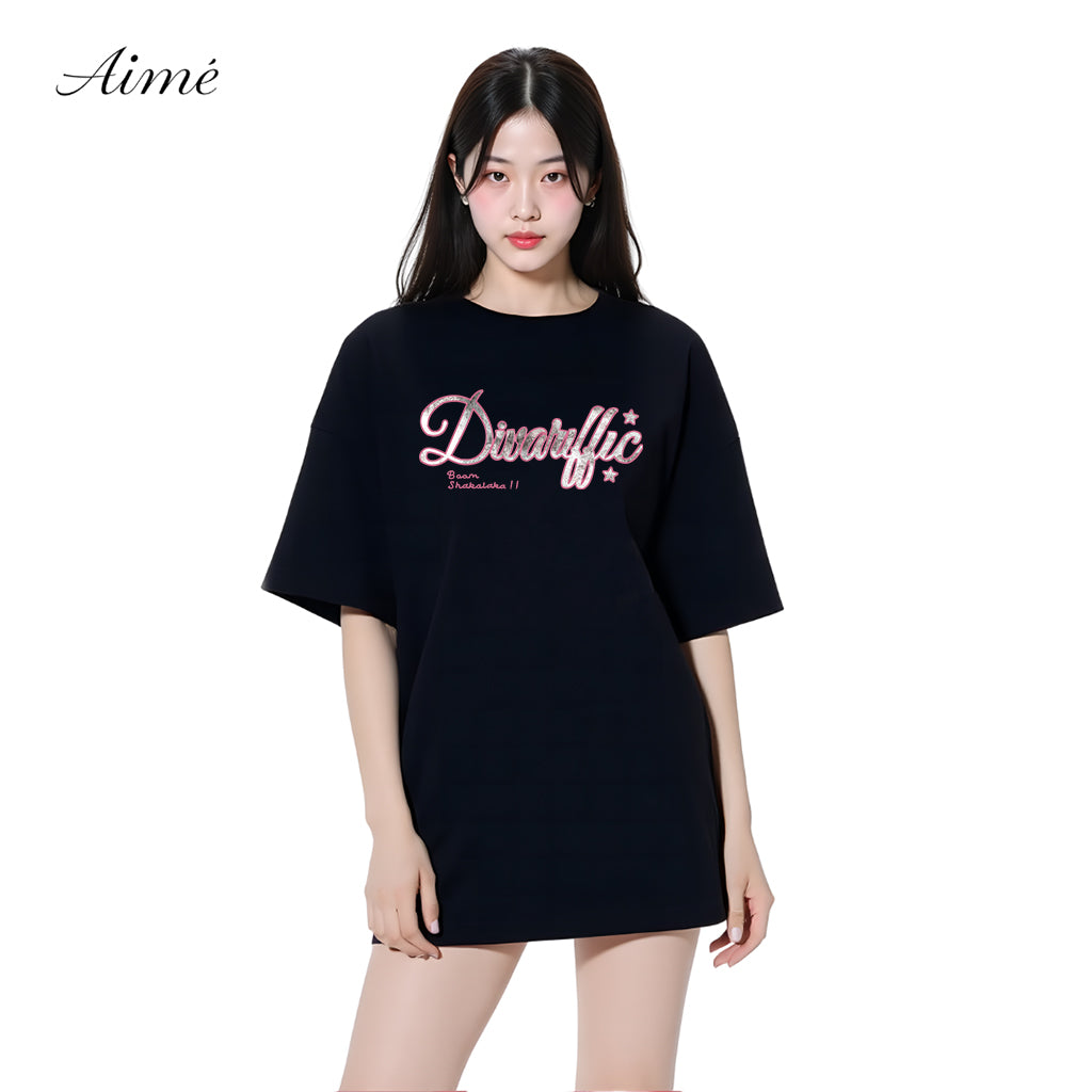 Áo Thun Unisex Aimé – "Dinarffic" Pink Glitter Lettering Tee