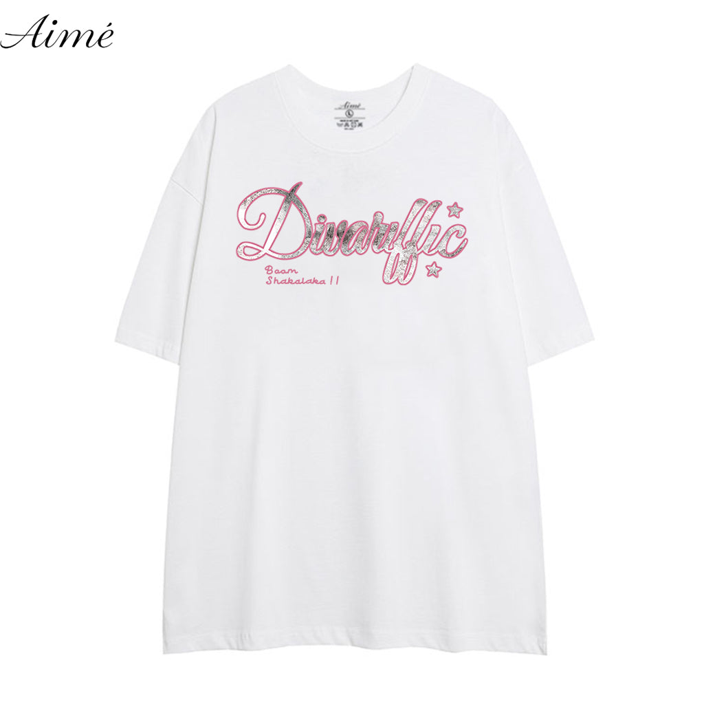 Áo Thun Unisex Aimé – "Dinarffic" Pink Glitter Lettering Tee