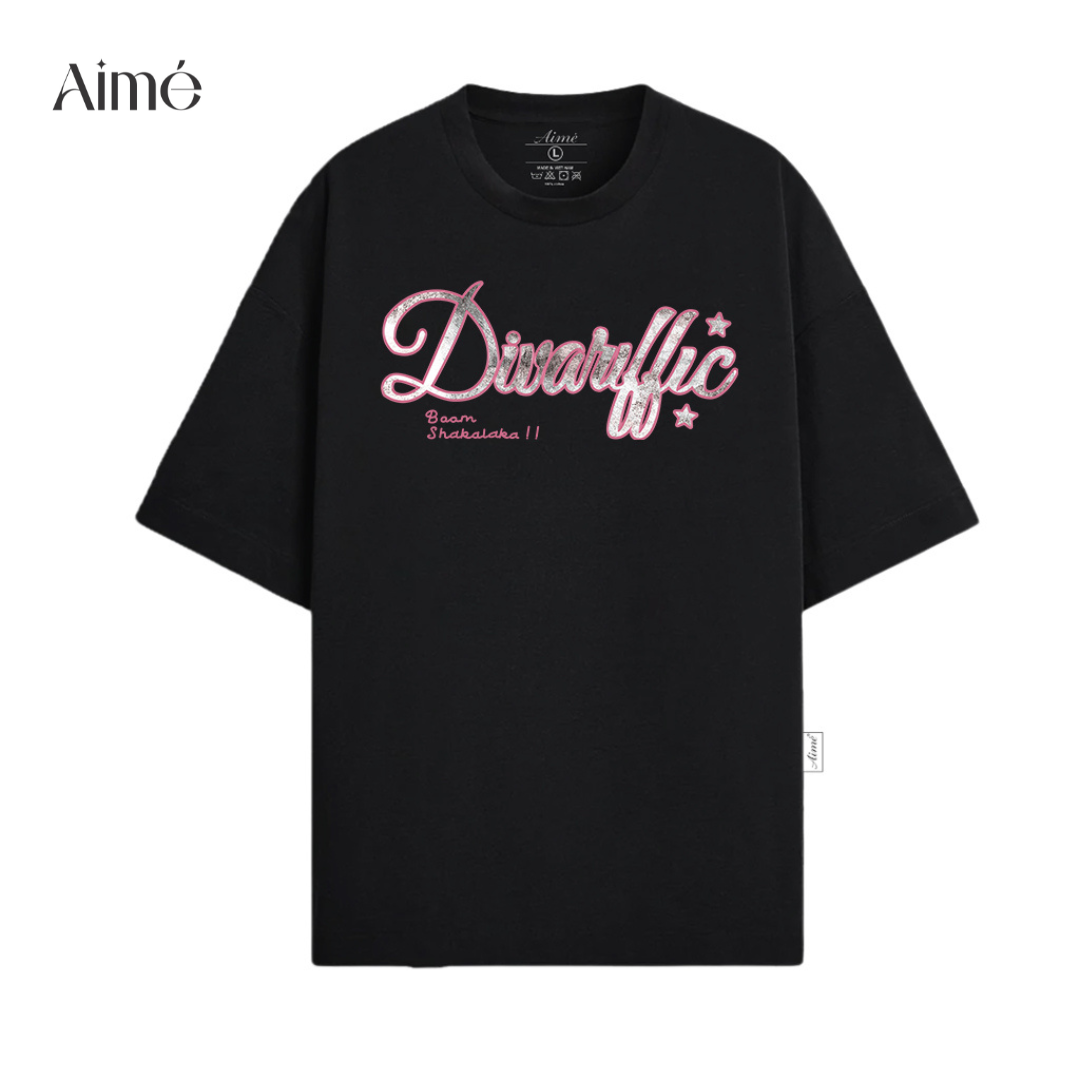 Áo Thun Unisex Aimé – "Dinarffic" Pink Glitter Lettering Tee