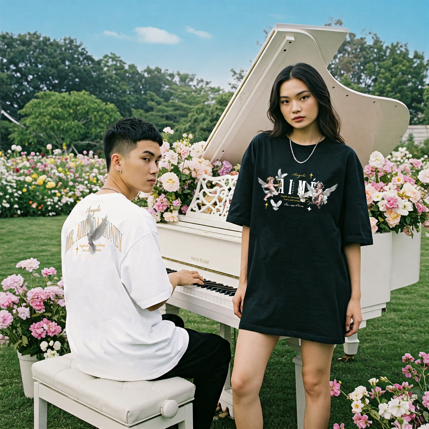 Áo Thun Unisex Aimé – "Angel & Money" Vintage Art Design